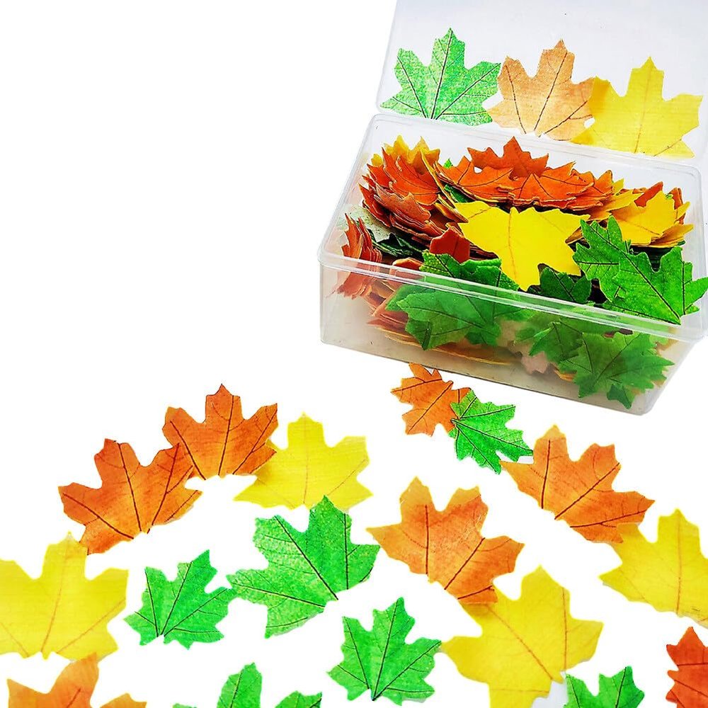 110 Pieces Edible Autumn Leaves Cupcake Toppers Sticky Rice Paper Decorative Cake Decorations For Wedding Birthday Party Baby Shower