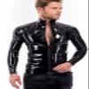 Men's Black Latex T-Shirt Rubber Top Rubber Jacket with Front Zip,Rot,XS view 1