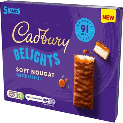 Cadbury Delights 5 Soft Nougat Salted Caramel Bars