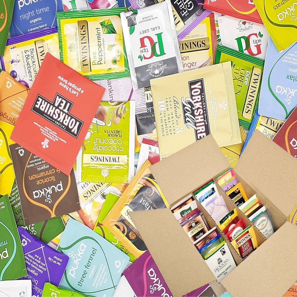 Assorted Individually Wrapped Enveloped Tea Bags Unique Mix Hamper Set in Compartment Display Box Gift (60 Tea Envelopes)