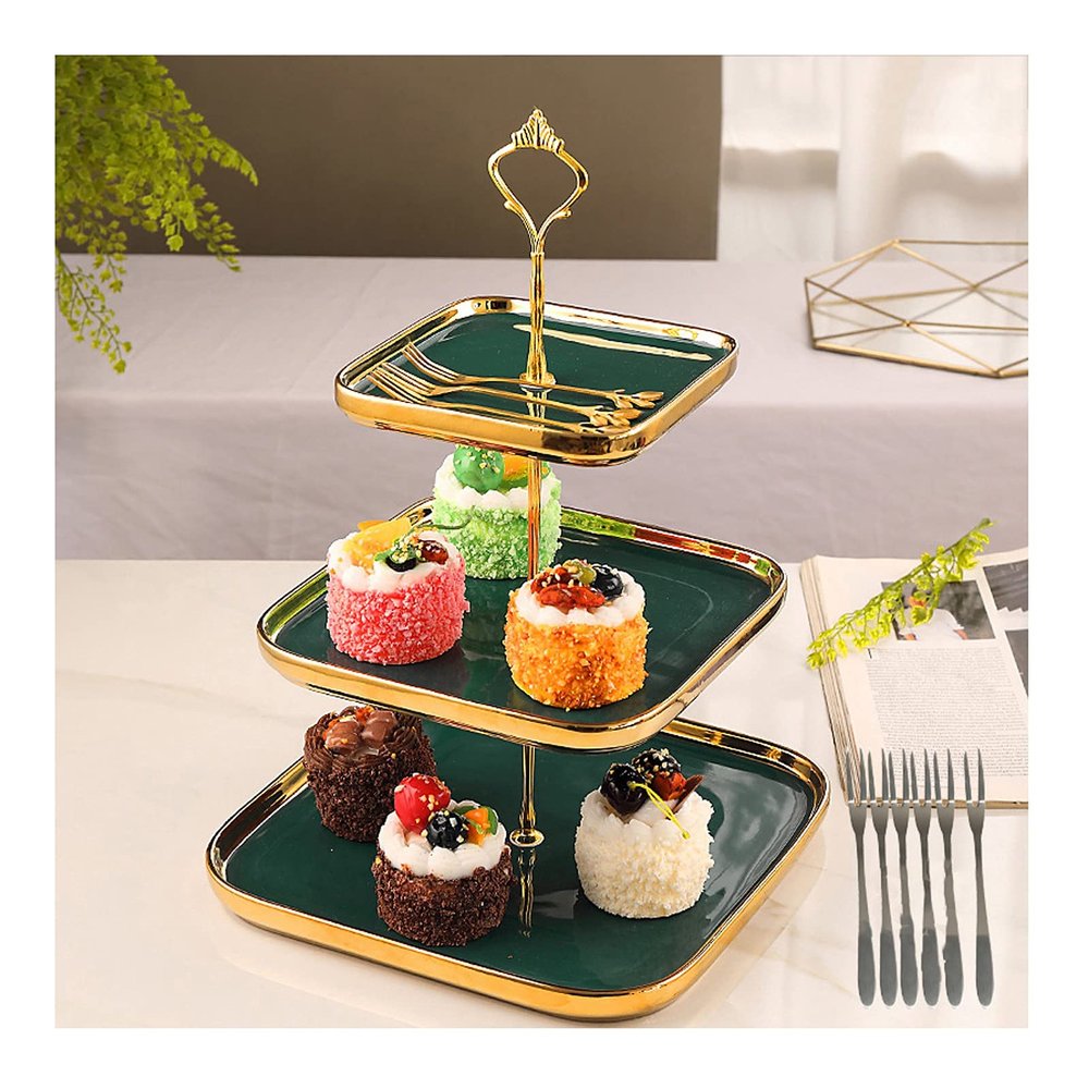 Fruit Bowls Three-tier Cake Stand Porcelain Dessert Plate Fruit Plate Creative Modern Fruit Plate Living Room Home fruit basket (Color : A)
