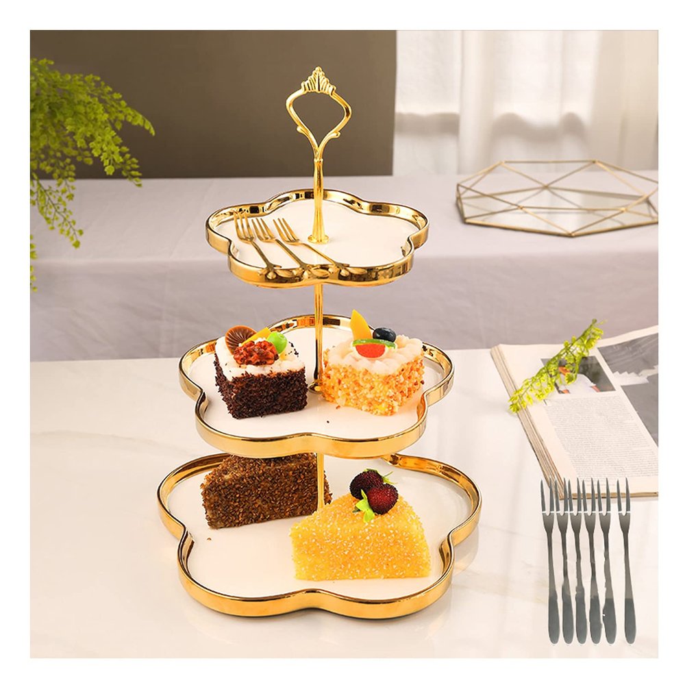LUCBEI Fruit Bowls Three-tier Cake Stand Porcelain Dessert Plate Fruit Plate Creative Modern Fruit Plate Living Room Home fruit basket (Color : D)