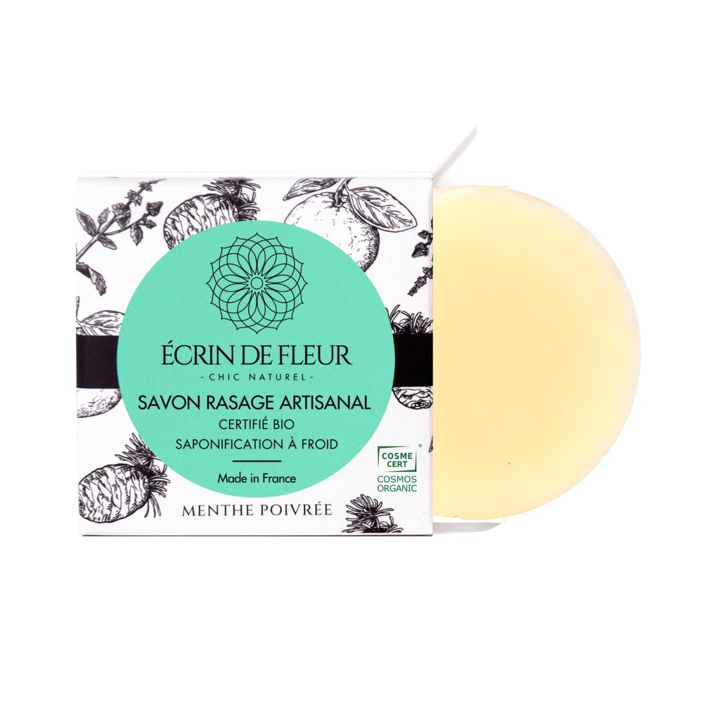 crin de Fleur - Certified Organic Handmade Mens Shaving Soap Bar, Natural Mint Scent, Chemical Free, Palm Oil free, 1x55g