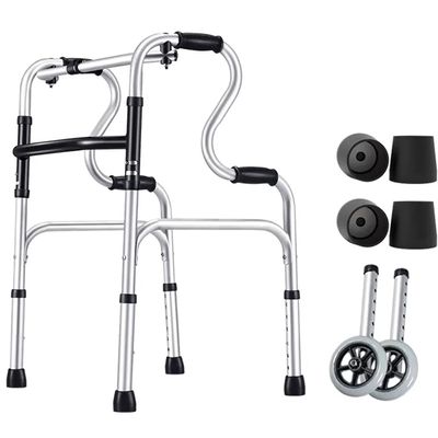 SEVEEZ Walking Frame With 2 Fixed Wheels, Lightweight Folding Mobility Frame Walker Height Adjustable Aluminium Elderly Walking Aid