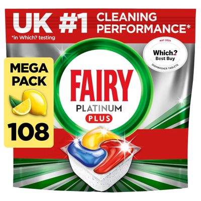 Fairy Platinum Plus All-in-1 108 Dishwasher Tablets, Lemon, Best Cleaning for a Like-New, Fights Grease & Prevents Limescale