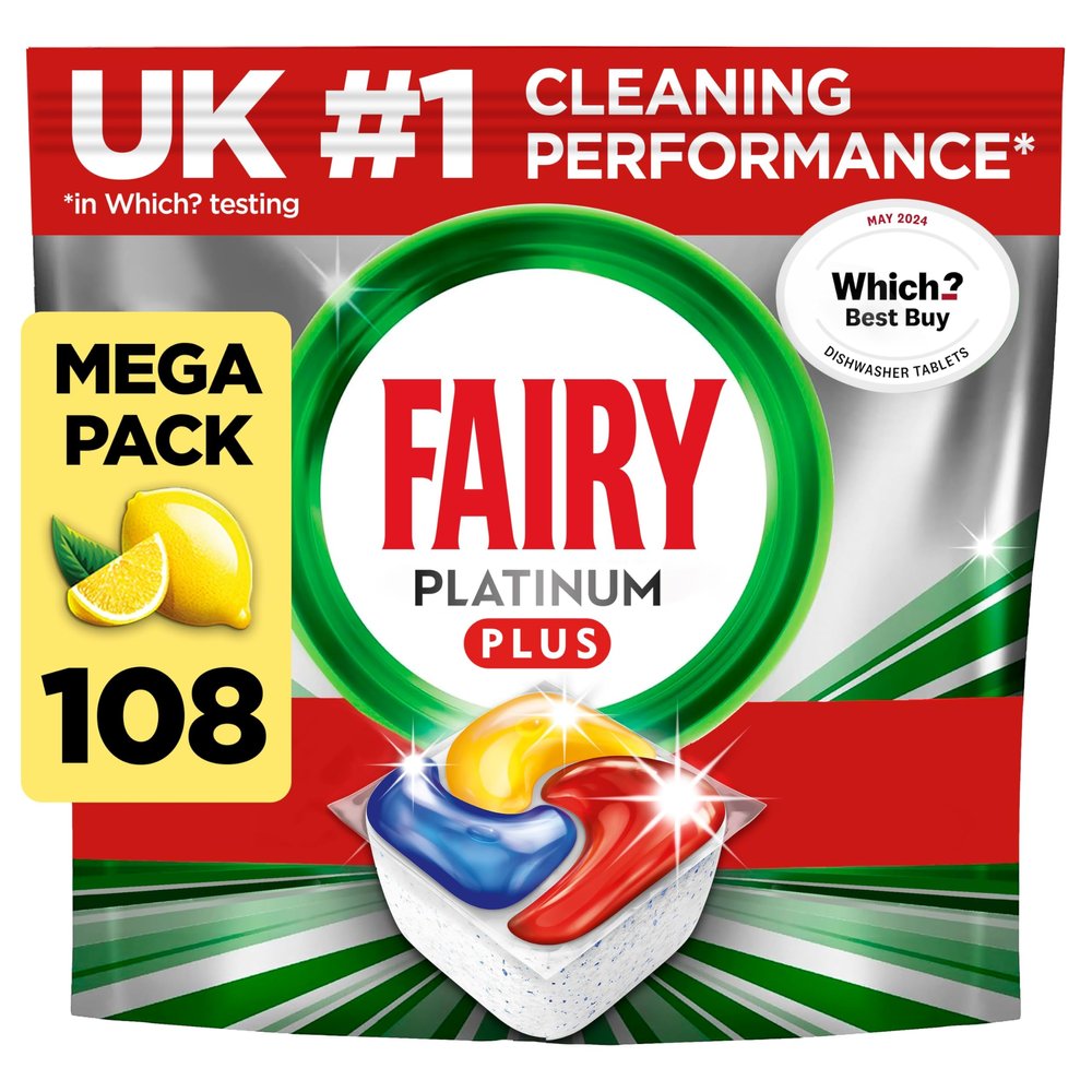 Fairy Platinum Plus All-in-1 108 Dishwasher Tablets, Lemon, Best Cleaning for a Like-New, Fights Grease & Prevents Limescale