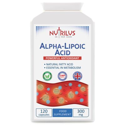 Nutrilus Alpha Lipoic Acid 120 Capsules 300mg - 50:50 Blend of R-ALA and S-ALA - High Strength - Vegan - UK Made Supplement - Antioxidant