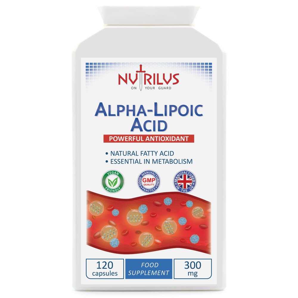 Nutrilus Alpha Lipoic Acid 120 Capsules 300mg - 50:50 Blend of R-ALA and S-ALA - High Strength - Vegan - UK Made Supplement - Antioxidant