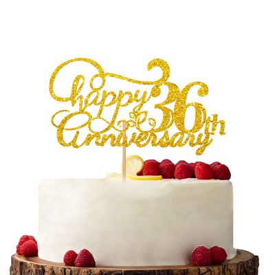 Gold Happy 36th Anniversary Cake Topper, Engagement Anniversary Cake Topper, Glitter Cake Decorations for 36th Anniversary Wedding Party
