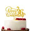 Gold Happy 36th Anniversary Cake Topper, Engagement Anniversary Cake Topper, Glitter Cake Decorations for 36th Anniversary Wedding Party view 1