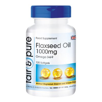 Fair & Pure - Linseed Oil 1000 mg - 120 softgels - Essential Fatty acids Omega 3 6 9 - Easy to Swallow