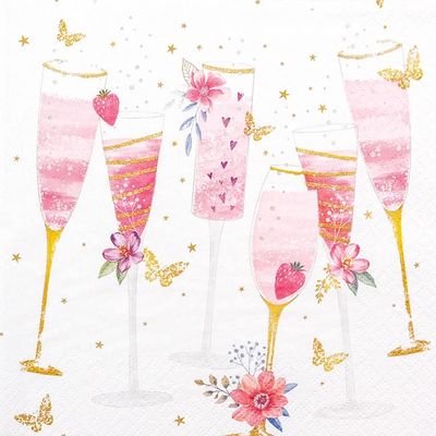 20 Novelty Napkins Party Glasses Pink | Hen Night | Table Decoration | Decoupage | Napkin Technology 33 x 33 cm