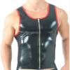 Latex Vest Shirts with Round Collar Zip Front Rubber Clothing Tank Top, Black with Red, Men's,White with Red,Male XS view 1