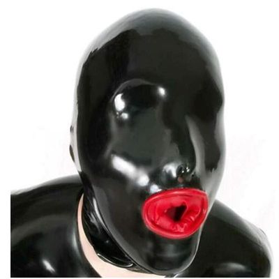 BERMEL Latex Hood Rubber HeadMask,Latex Head Cover,Back Zipper,Natural latex Handmade for Unisex Cosplay Club Wear (S)