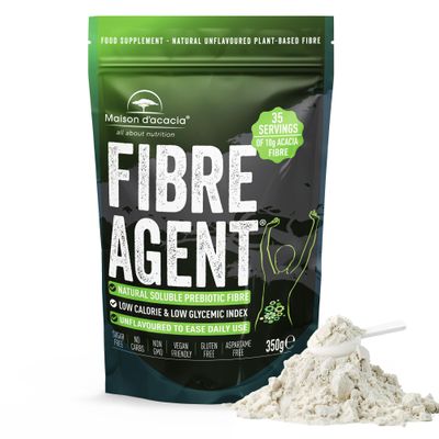 Acacia Fibre Supplement 350g Multi Award Winning. Everyday Prebiotic Regularity & Constipation Relief Unflavoured. Natural Fiber with Nothing Added. Psyllium Husk & Inulin Alternative. 35 Servings