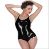 Handmade Sexy Women Black Latex Jersey Rubber Tight Swimwear with White Trim,Blue,XXS view 2