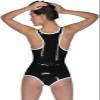 Handmade Sexy Women Black Latex Jersey Rubber Tight Swimwear with White Trim,Blue,XXS view 3