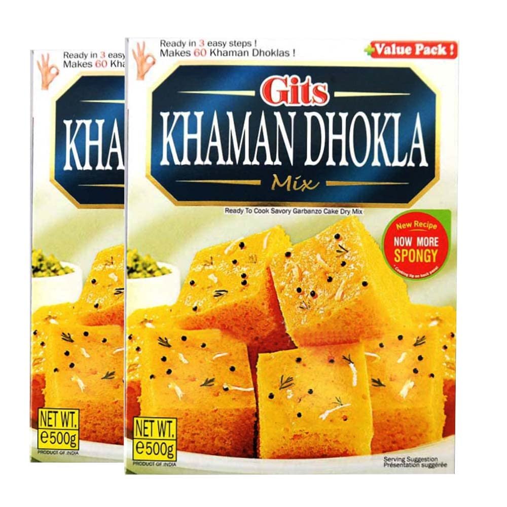 GITS Instant Khaman Dhokla Snack Mix 500G | Breakfast and Snack Mix GITS | Traditional Indian and Gujarati Snack Pack of 2