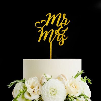 Mr & Mrs Cake Topper, Wedding Cake Topper ,Rehearsal Cake Topper,Anniversary Cake Topper,Best Wedding Party Supplies (Mr & Mrs), Gold
