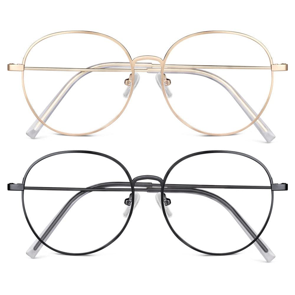 ACWOO Blue Light Blocking Glasses, 2 Pack Anti Blue Light Gaming Computer Glasses, Anti Glare Headache Eyes Strain Lightweight Clear Reading Glasses, Round Fashion Vintage Glasses for Women & Men