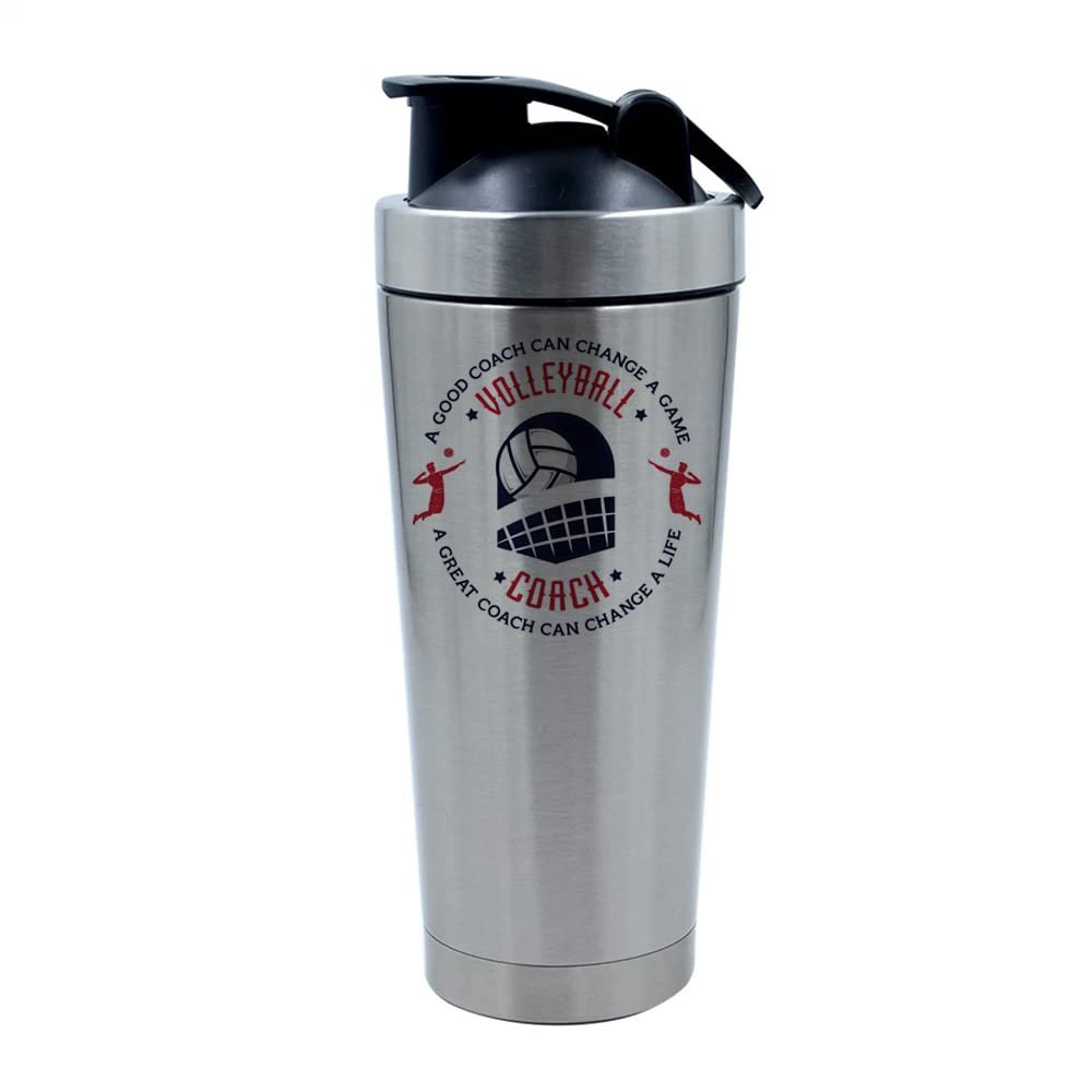 500ml Aluminium Shaker Bottle for Supplement Shakes - Easy Clean, Durable Cup Best Coach Gift, Volleyball Coach Gift, A Good Coach Can Change a Life, Christmas, Volleyball Game Gift. (Silver)
