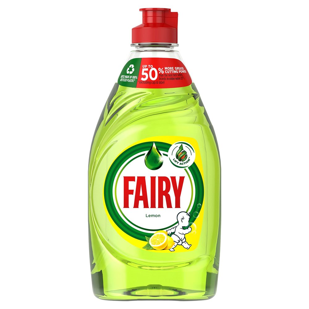 Fairy Lemon Washing Up Liquid with LiftAction. No Soaking, No Grease, No Fuss & Gentle On Your Skin (320 ML x 10)