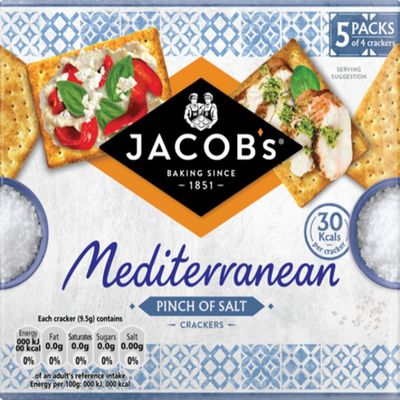 JACOB'S Mediterranean Crackers - Pinch of Salt 190g - PACK OF 6