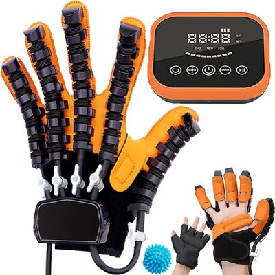 Rehabilitation Robot Gloves, Smart Rechargeable Finger Training Rehab Orthotics, Stroke Hemiplegia Hand Splint Finger Orthosis,left-XXL