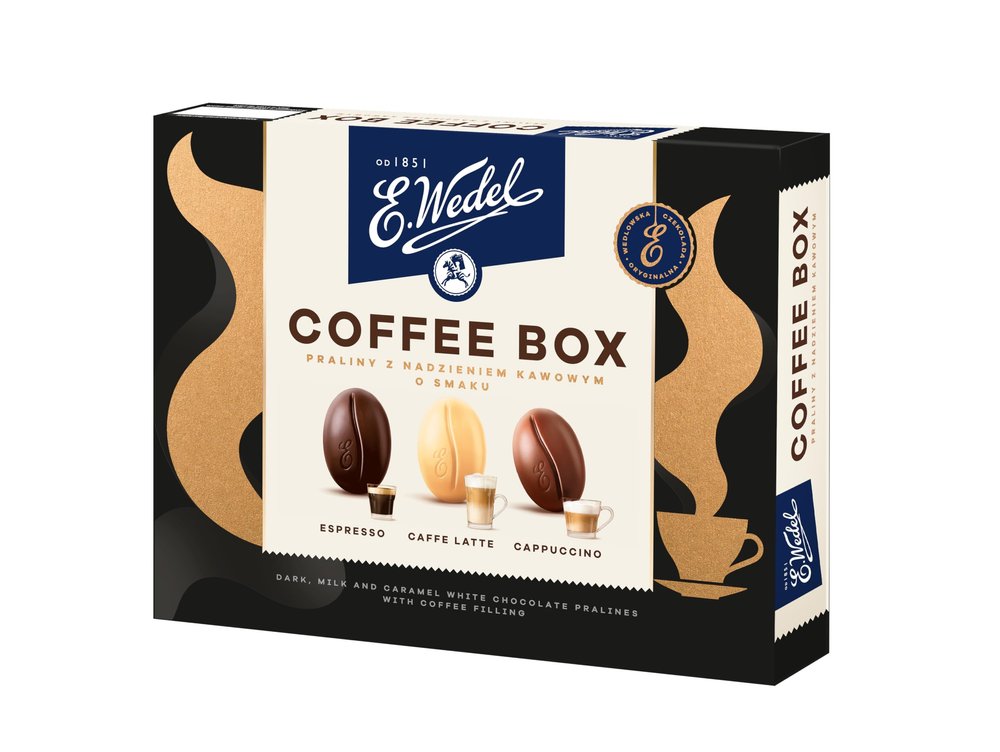 E.Wedel Coffee Chocolate Gift Box | Chocolates Pralines 100g / 3.5oz  Assorted Espresso, Cappuccino & Caffe Latte Chocolates | Premium Pralines with Coffee Filling | chocolate Box