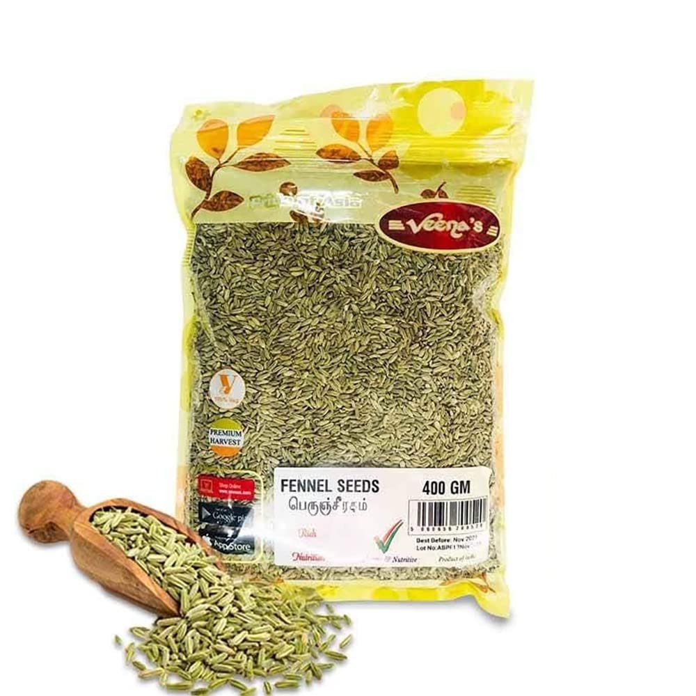Veenas|Fennel Seeds | Indian Origin Fennel Seeds | Whole Fennel Seeds Cooking Asian Herbs and Spices | Health Benefits | Herbs & Spices |400gm