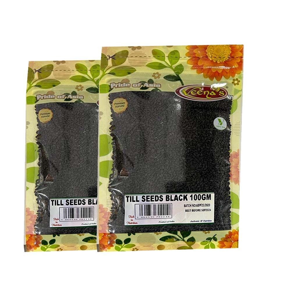 Veenas | Black Till Seeds | Till Seeds and Vegetables | Indian Origin Sesame Seeds |Sesame Seeds Whole Black |All Natural | Gluten Friendly |100gm |Pack of 2