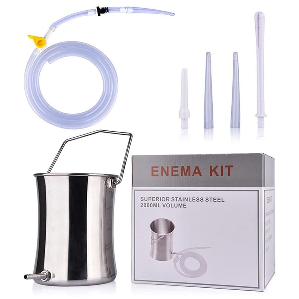 BDXZJ 2L Coffee Enema Bucket Kit, Silicone Hoses Enema Kit, Stainless Steel Enema Bucket, Reusable Enema Kit, Suitable for Home, Water & Coffee Colon Cleansing