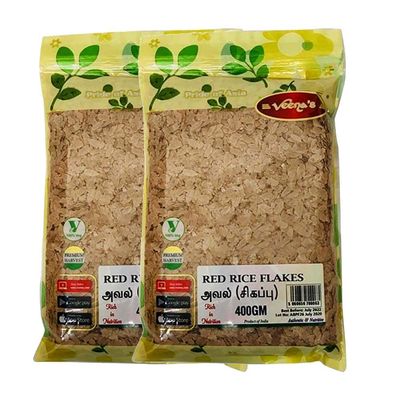Veenas |Red Rice Flakes |Indian Origin Red Rice Flakes | 400gm | Pack of 2