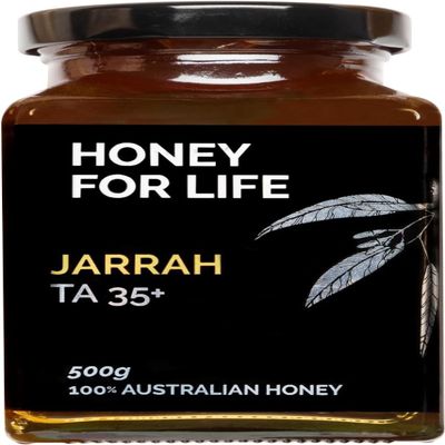 HONEY FOR LIFE  Australian Jarrah Honey TA35+ MGO 1125+  Extremely Active Stronger Than Manuka Honey 1000 MGO  Manuka Honey Alternative  Cold Pressed & Unpasteurised, Glass Jar  500g (1 Pack)