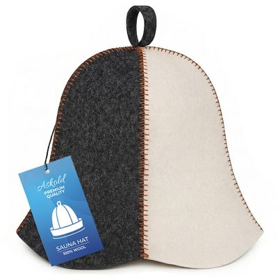ASKOLD Wool Sauna Cap for Women to Protect Hair Grey White, Finnish Sauna Hat Felt - Banya Hat Women, Grey and White, 7.625