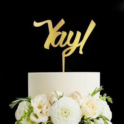 Yay! Cake Topper - Romantic Wedding Cake Topper - Bride/engagement/bachelorette Party Cake Topper, Acrylic Gold Cake Toppers for Wedding