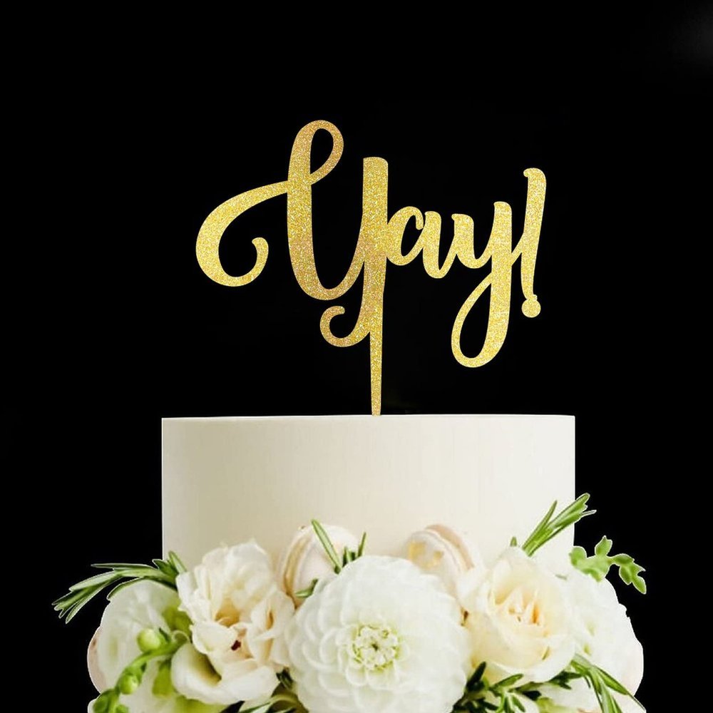 Yay! Wedding Cake Topper, Vow Renewal Cake Topper, Elegant Anniversary Cake Topper, Unique Gift for Wedding Engagement Anniversary, Gold