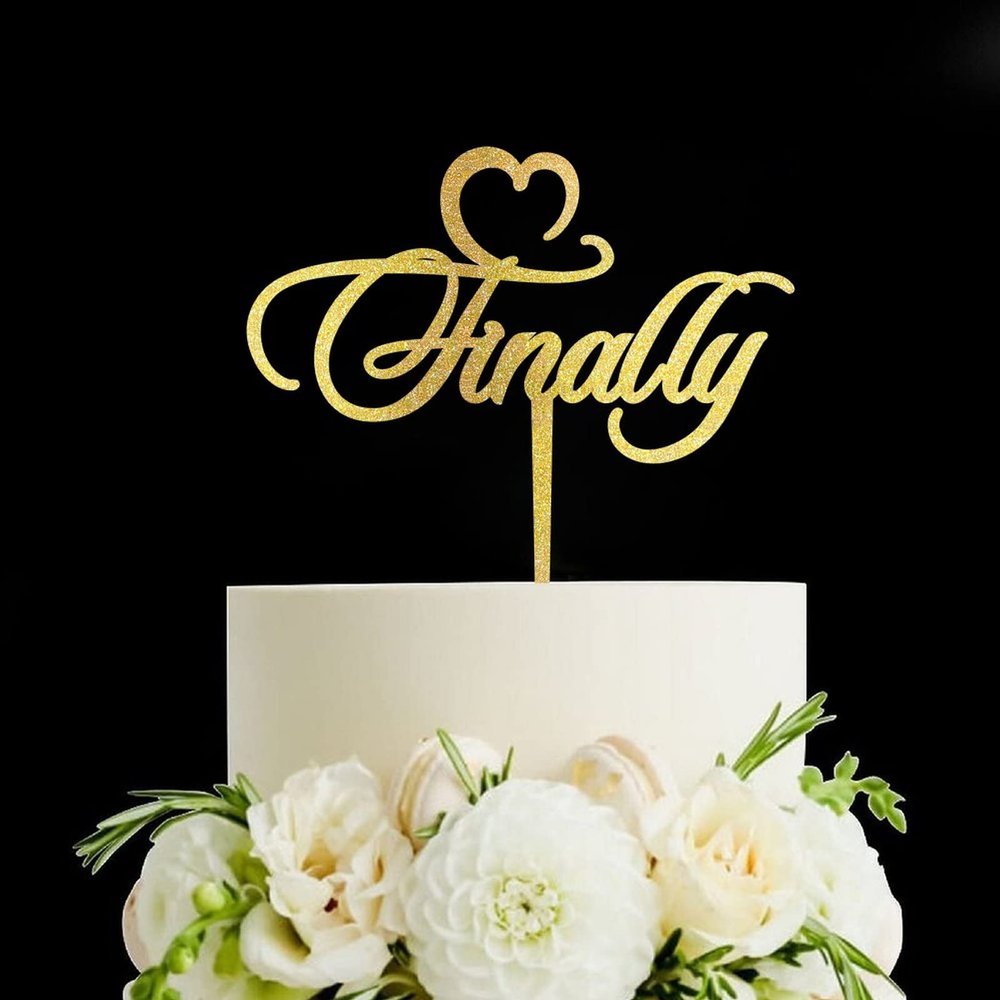 Finally Wedding Cake Topper, Vow Renewal Cake Topper, Elegant Anniversary Cake Topper, Unique Gift for Wedding Engagement Anniversary, Gold