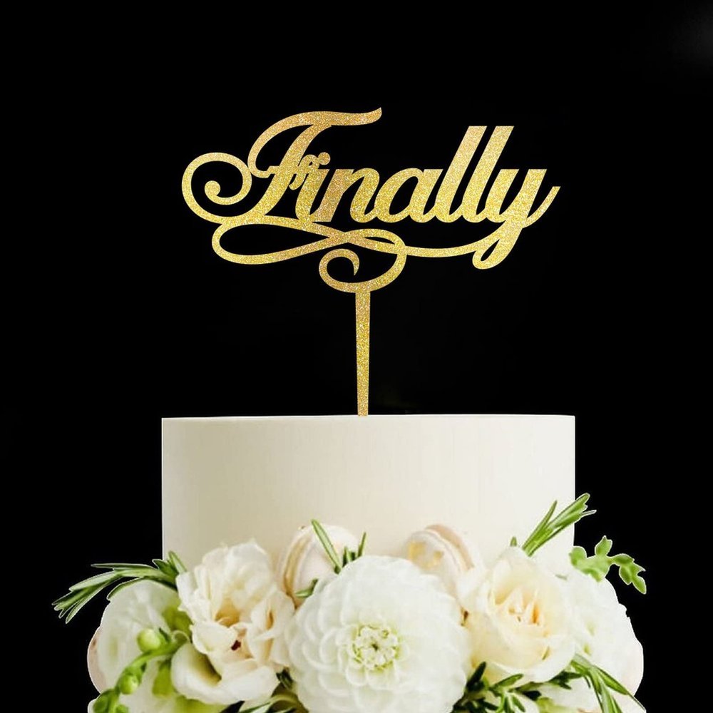 Finally Cake Topper - Romantic Wedding Cake Topper - Bride/engagement/bachelorette Party Cake Topper, Acrylic Gold Cake Toppers for Wedding