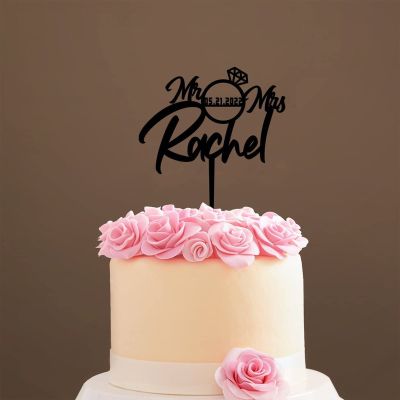 Personalized Mr Mrs Last Name Cake Topper - Romantic Wedding Cake Topper - Bride/engagement/bachelorette Party Cake Topper, Acrylic Black Cake Toppers for Wedding