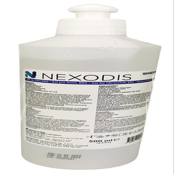 NEXODIS Ultrasonic Gel Hypoallergenic Transparent Water-Based for Ultrasonic and Doppler Diagnostics High Density and Viscosity Non-Colouring Bottle with Tip Dispenser 500 ml (Pack of 1)
