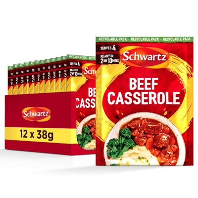 Schwartz Beef Casserole Recipe Mix 38 G | Serves 4 | Pack of 12 | Tasty and Fragrant | With Paprika and Fragrant Parsley | Quick and Easy Meal | Suitable for Vegans | No Added Preservatives or MSG