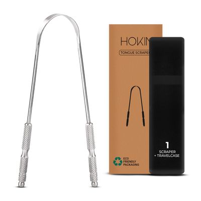 Tongue Scraper for Adults by HOKIN (1Pcs Oral Care Pack) Stainless Steel Tongue Cleaners Reduce Bad Breath 100% Metal Tough Scrapers Men and Women Hygiene Product
