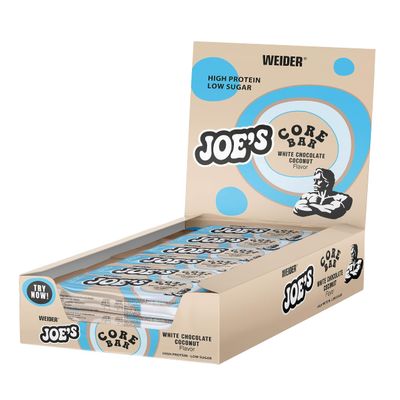 Weider Joe's Core Bar (12x45g) White Chocolate-Coconut. High Protein Bar with Soft Protein Core and White Chocolate Coating, Low Sugar, 31% Protein/Bar, Real Coconut Flakes, Diet/Muscle Building