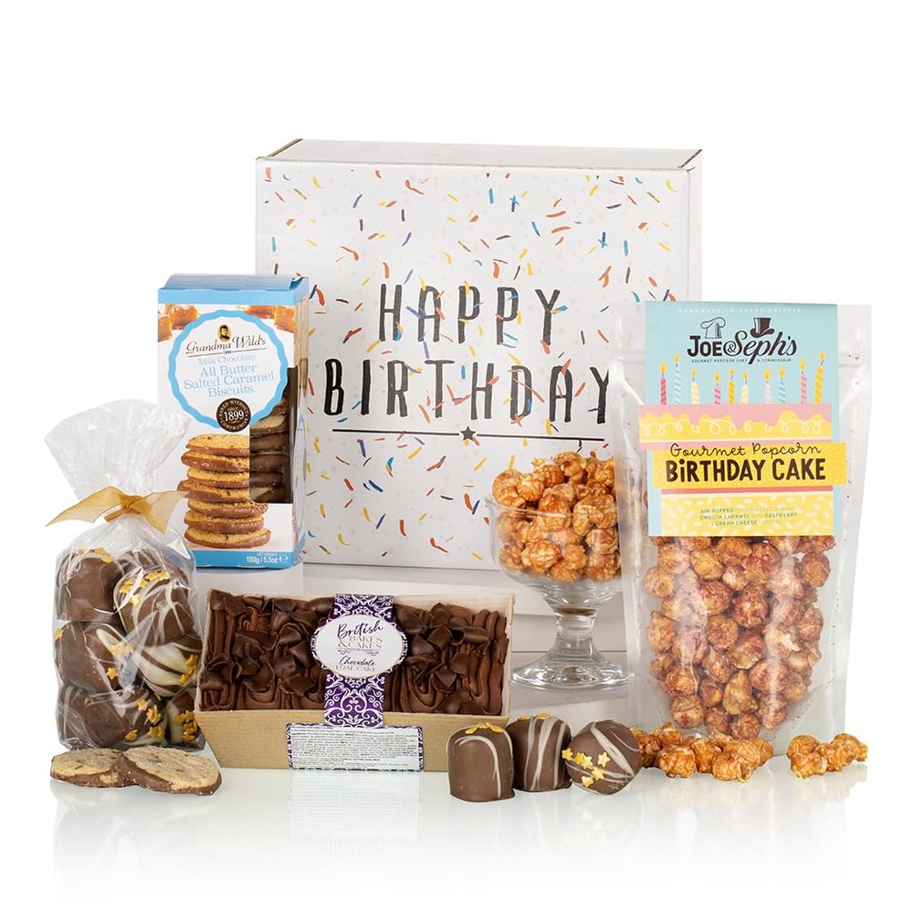 Virginia Hayward Hamper, Birthday Box- Hampers & Gourmet Gifts, Celebrate with Mini Chocolate Cake and Yummy Snacks and Treats - Delicious Birthday Gifts for Women and Men