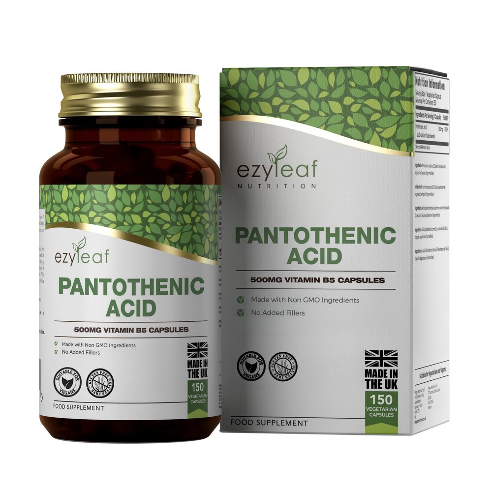 EZ Pantothenic Acid Supplement | 150 High Strength Vitamin B5 Capsules - 500mg Pantothenic B5 per Serving | Pantothenic B5 Acid | Non-GMO, Gluten & Filler Free | Manufactured in The UK