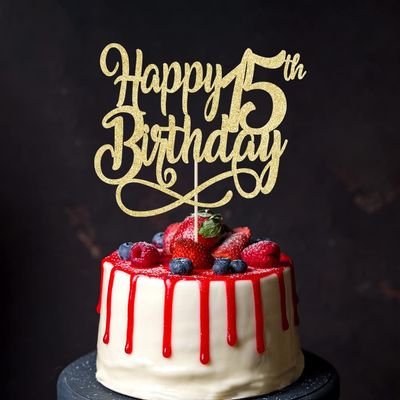 Gold Glitter Happy 15th Birthday Cake Topper,Cheers to 15 Years,happy 15th Birthday Cake Topper,15th Anniversary Cake Topper men and women 15 years old happy birthday Party Decoration