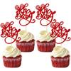 Gyufise 24Pcs Valentine's Day Oh Baby Cupcake Toppers Glitter Sweet Love Baby Cupcake Food Picks Valentine's Day Theme Kids Birthday Party Cake Decorations Supplies Red view 1