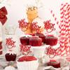 Gyufise 24Pcs Valentine's Day Oh Baby Cupcake Toppers Glitter Sweet Love Baby Cupcake Food Picks Valentine's Day Theme Kids Birthday Party Cake Decorations Supplies Red view 4