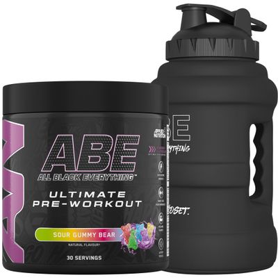 Applied Nutrition Bundle ABE Pre Workout 375g + JUG 2.5 LT Matt Black | All Black Everything Pre Workout Powder, Energy & Physical Performance with Creatine, Beta Alanine (Sour Gummy Bear)